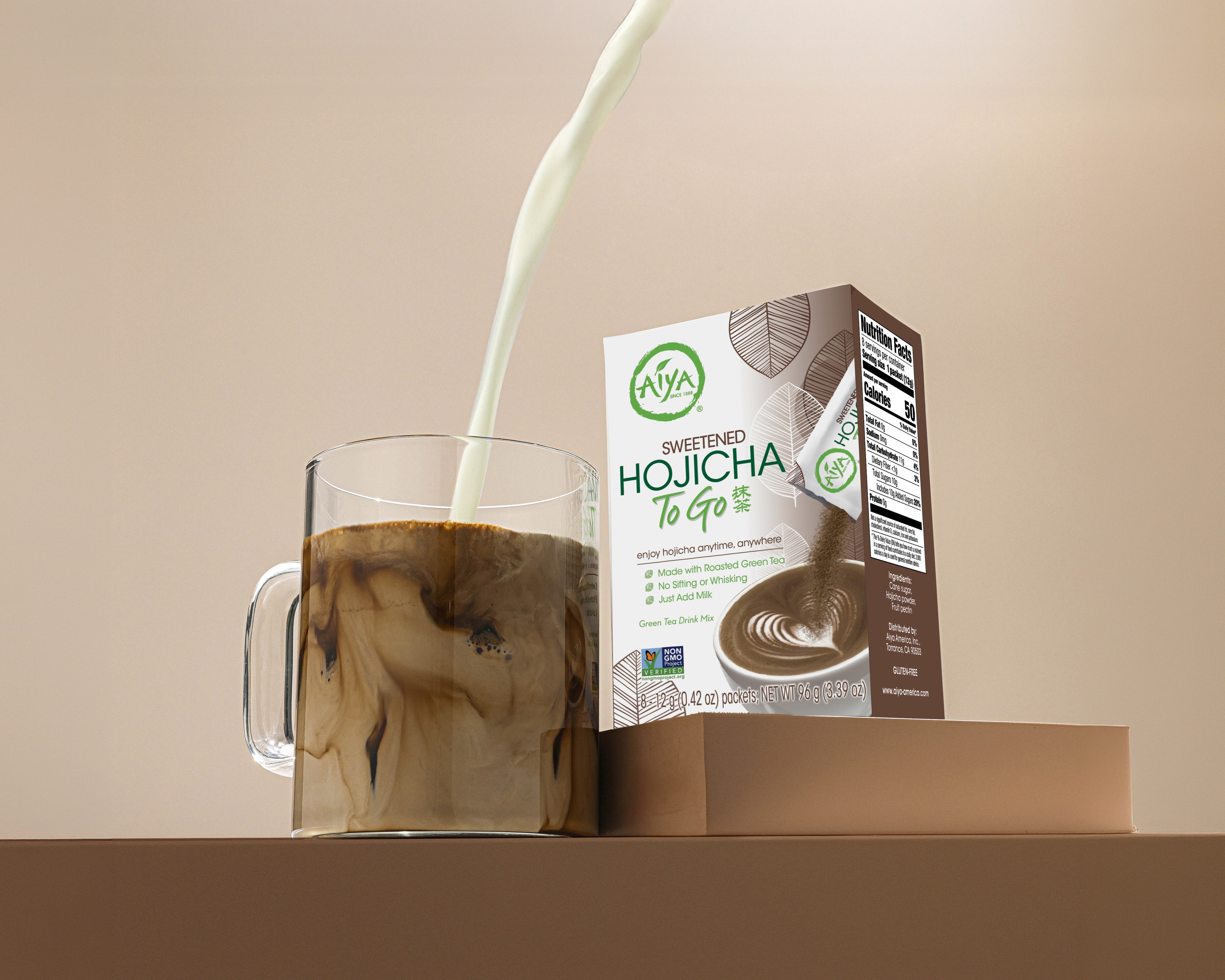 Sweetened Hojicha To Go with a Latte Pour