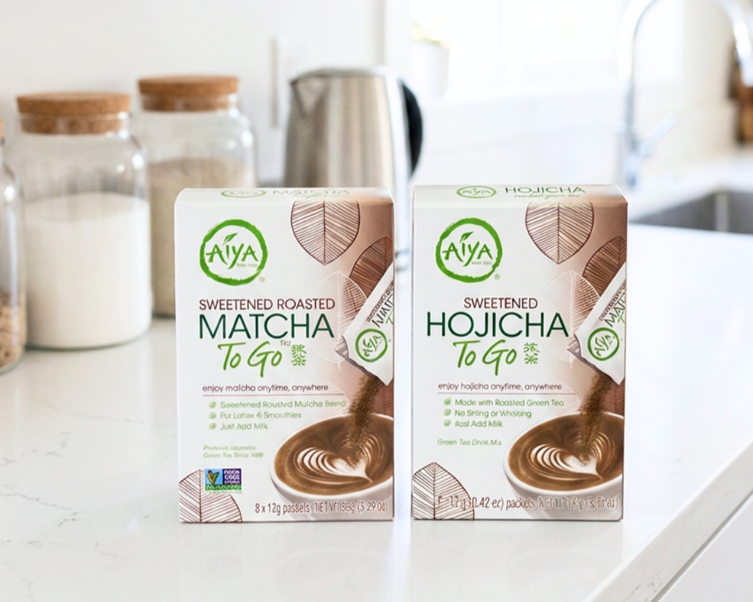 Sweetened Roasted Matcha To Go and Sweetened Hojicha To Go